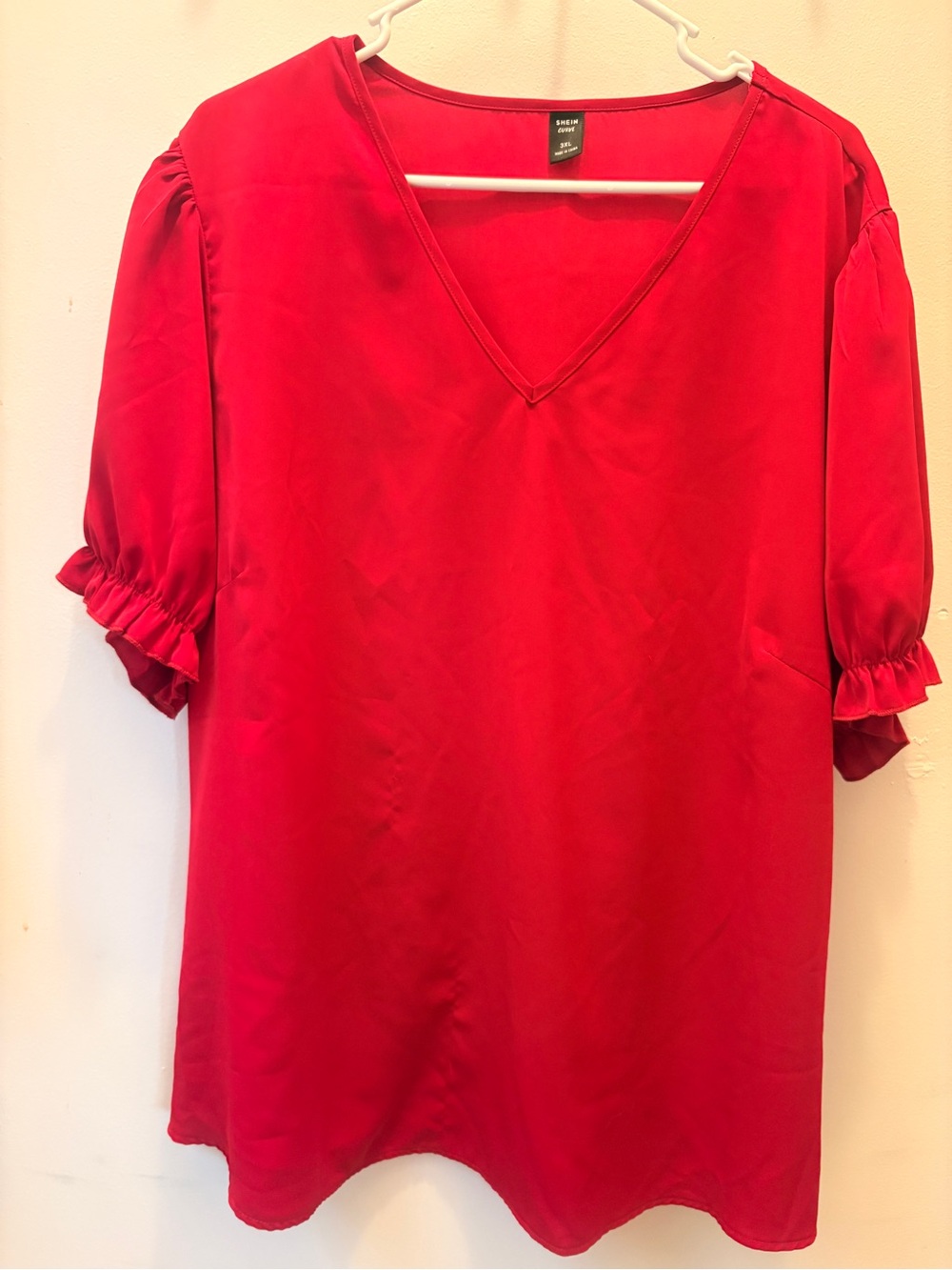 SHEIN Plus Red V-Neck Ruffle Sleeve Women's Top